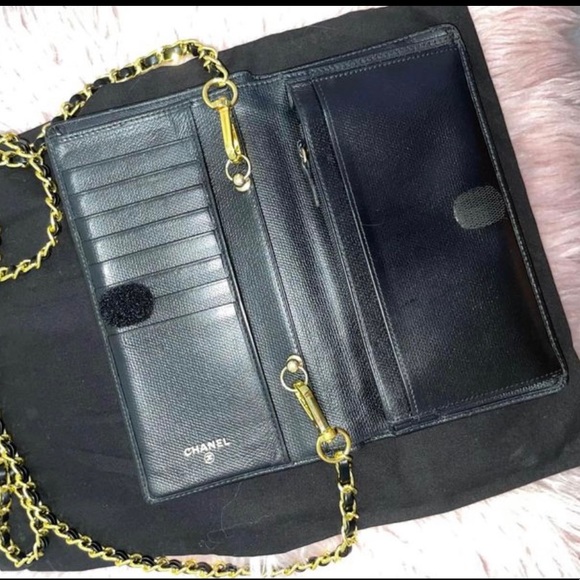 Authentic Chanel Coco Button Caviar Leather Bifold Long Wallet Crossbody - Picture 2 of 7